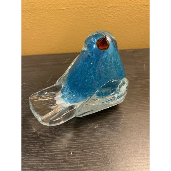 Glass Swirl Blue Bird Figurine Art Decor Paperweight Hand Blown Vintage - Picture 1 of 10